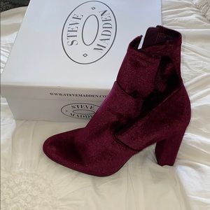 Maroon velvet booties